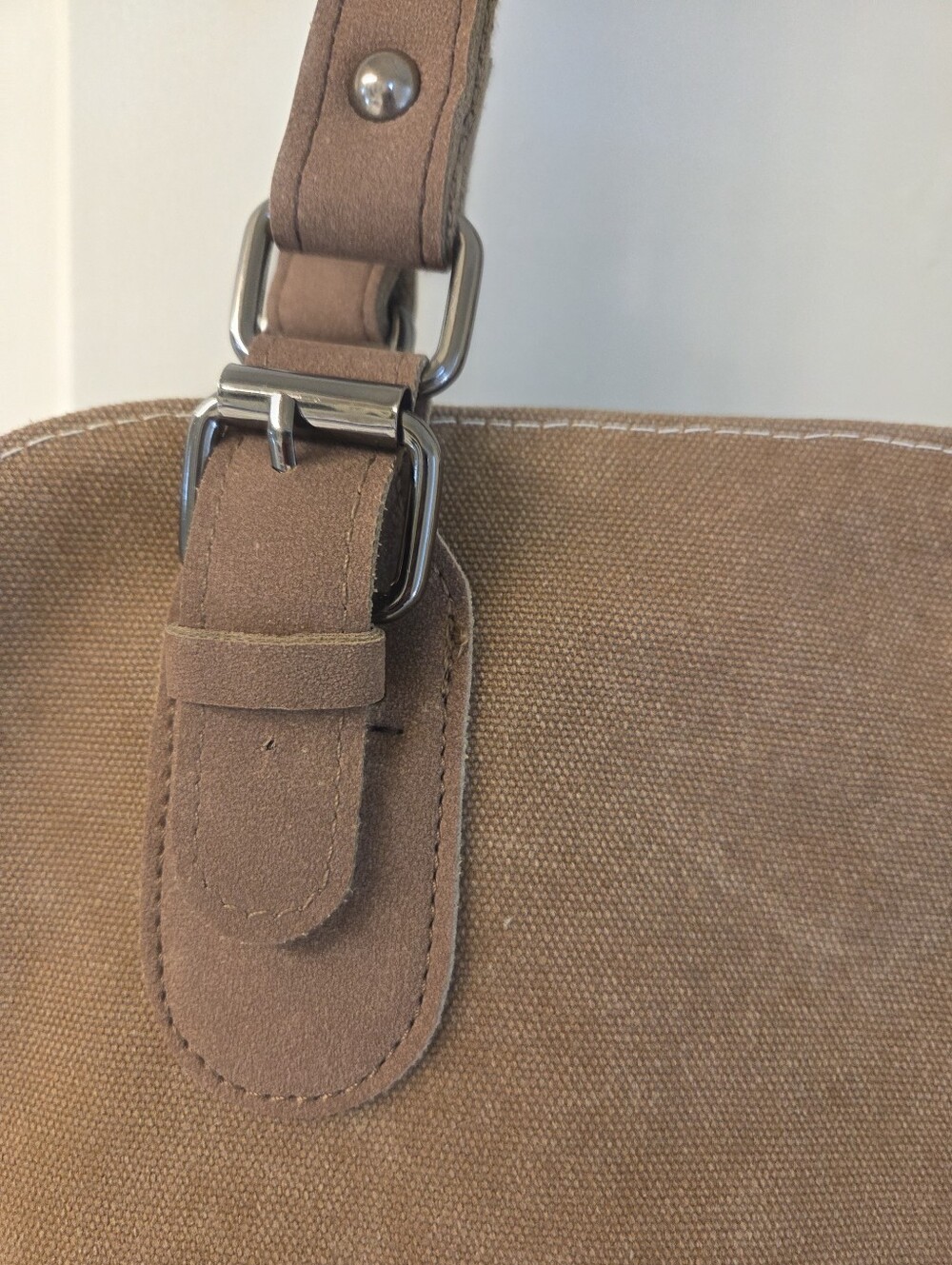 Canvas Patchwork Tote Bag - Brown/Gray - Picture 8 of 9